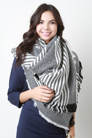 Striped Melange Knit Blanket Scarf