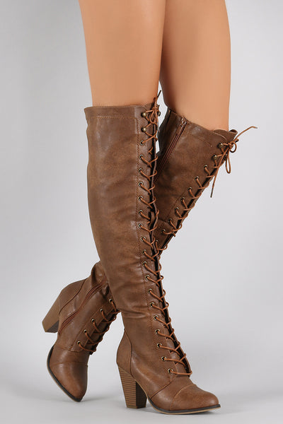 Lace up over 2025 the knee heel boots