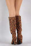 Bamboo Leopard Side Zipper Heeled Knee High Boots