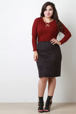 Paneled Suede Pencil Skirt