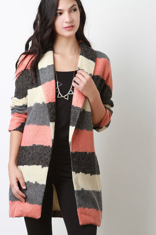 Asymmetrical Stripe Long Sleeves Sweater Coat