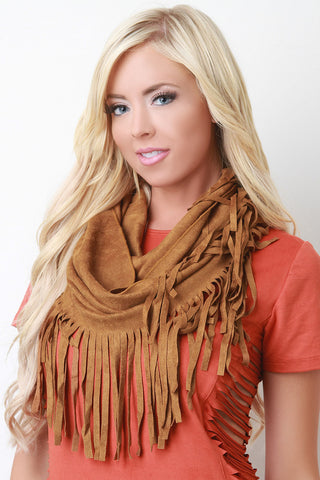Suede Fringe Infinity Scarf