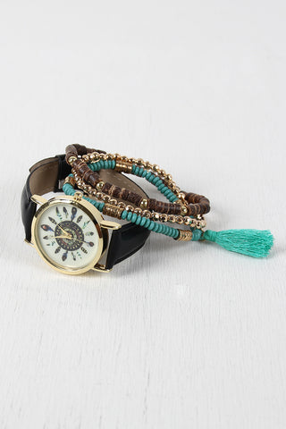 Feather Watch And Bracelets Set