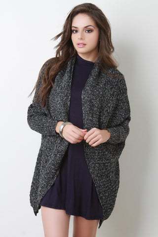 Marled Knit Open Front Dolman Sleeves Cardigan
