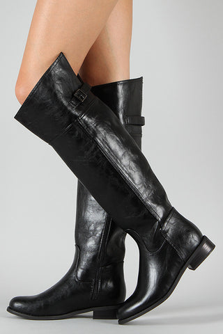 Breckelle Buckle Round Toe Riding Thigh High Boot