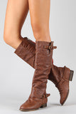 Breckelle Double Buckle Contrast Zipper Riding Knee High Boot