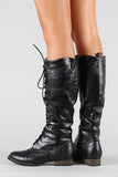 Breckelle Round Toe Lace Up Combat Knee High Boot