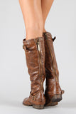 Breckelle Double Buckle Ruched Round Toe Riding Knee High Boot