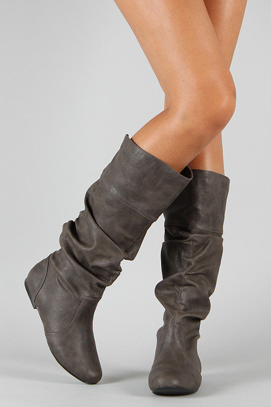Slouchy Round Toe Knee High Flat Boot – The Shoe and Scarf