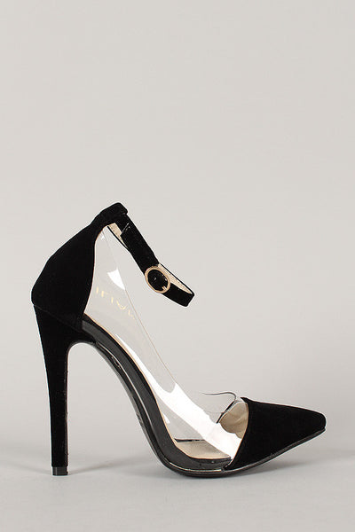 Velvet Pointy Toe Ankle Strap Pump