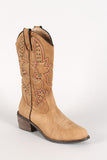 Embroidered Studded Almond Toe Cowboy Mid Calf Boot