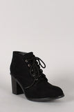 Qupid Suede Round Toe Lace Up Oxford Bootie