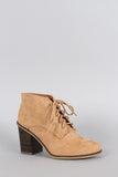 Qupid Suede Round Toe Lace Up Oxford Bootie