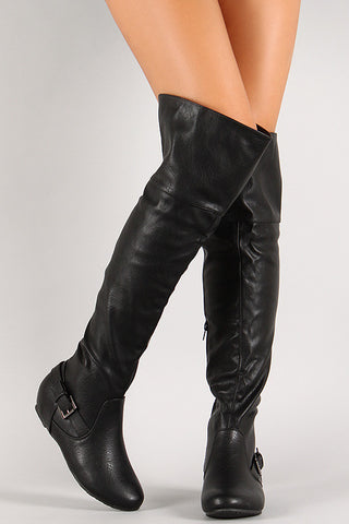 Buckle Hidden Wedge Knee High Boot