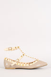 Patent Pyramid Studded T-Strap Flat