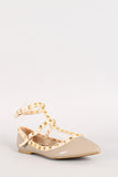 Patent Pyramid Studded T-Strap Flat