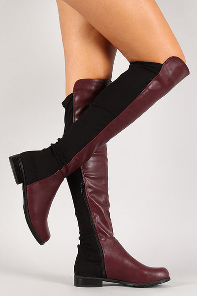 Bamboo Two Tone Round Toe Riding Thigh High Boot