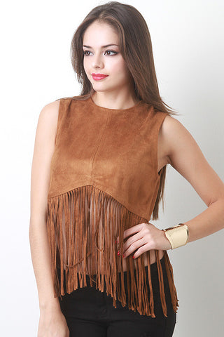 Faux Suede Fringe Top