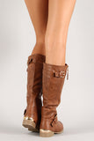 Metallic Accent Mid Calf Riding Boot