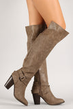 Ring Buckle Chunky Heel Knee High Boot