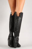 Ring Buckle Chunky Heel Knee High Boot