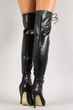 Leatherette Lace Up Thigh High Boot