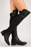 Breckelle Mixed Media Round Toe Knee High Boot