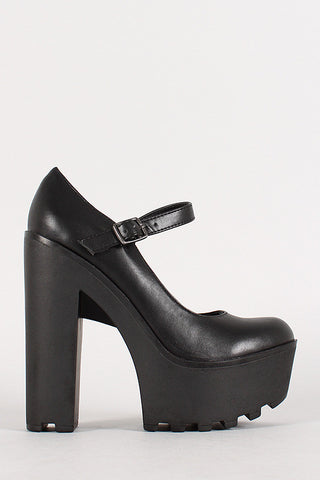 Soda Mary Jane Lug Sole Platform Pump