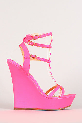Liliana Neon Studded Open Toe Wedge