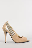 Metallic Strap Faux Suede Peep Toe Pump