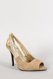 Metallic Strap Faux Suede Peep Toe Pump