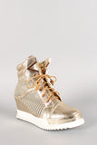 Metallic Leatherette Mesh Wedge Sneaker