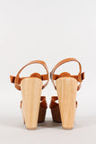 Leatherette T-Strap Buckle Faux Wood Heel