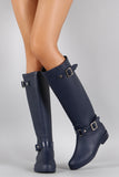 Buckle Contrast Zipper Knee High Rain Boot