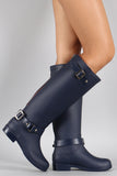 Buckle Contrast Zipper Knee High Rain Boot