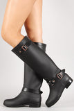 Buckle Contrast Zipper Knee High Rain Boot