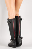 Buckle Contrast Zipper Knee High Rain Boot