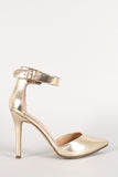 Breckelle Metallic Leatherette Ankle Strap Buckle Pointy Toe Pump