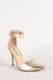 Breckelle Metallic Leatherette Ankle Strap Buckle Pointy Toe Pump