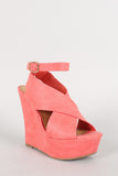 Breckelle Cross Strap Open Toe Platform Wedge