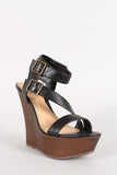 Bamboo Faux Wood Double Buckle Strappy Wedge