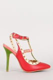 Wild Diva Lounge Pyramid Stud Colorblock Pointy Toe Pump