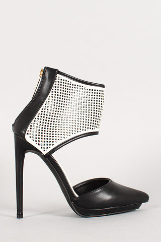 Liliana Perforated Ankle Cuff Pointy Toe Stiletto Pump