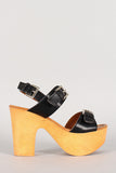 Buckle Open Toe Faux Wooden Platform Heel