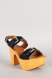 Buckle Open Toe Faux Wooden Platform Heel