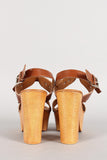 Buckle Open Toe Faux Wooden Platform Heel