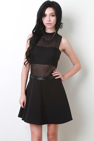 Sleeveless Mesh Skater Dress