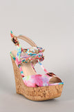Bamboo Watercolor Knotted Embellished Cork Platform Wedge