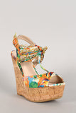 Bamboo Watercolor Knotted Embellished Cork Platform Wedge