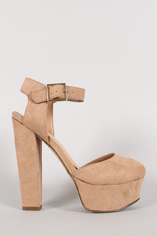 Breckelle Suede Round Toe Ankle Strap Platform Pump